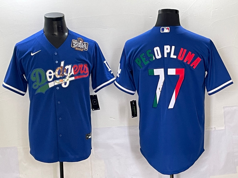 Men 2025 Los Angeles Dodgers #77 Pesopluma  Blue Nike MLB Jersey style 003->los angeles dodgers->MLB Jersey